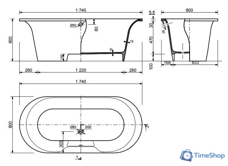 Ванна Эстет Лион 174x80 [2-0012] - Изображение №6 — Интернет-магазин Time-Shop