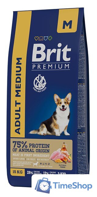 Сухой корм для собак Brit Premium Dog Adult Medium курица 15 кг - Изображение №1 — Интернет-магазин Time-Shop