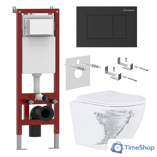 Унитаз подвесной Roxen Antares Tornado в комплекте с инсталляцией Asten Readle Zentralmodul с кнопкой (черный матовый) - Изображение №1 — Интернет-магазин Time-Shop