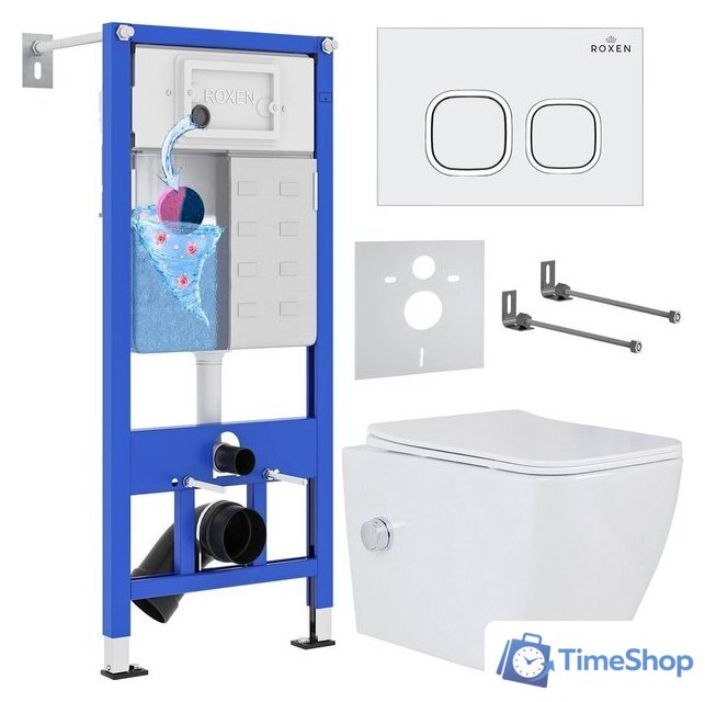 Унитаз подвесной Roxen Cube Bidet в комплекте с инсталляцией StounFix Dual Fresh 6 в 1 542448 (кнопка: белый глянец) - Изображение №1 — Интернет-магазин Time-Shop