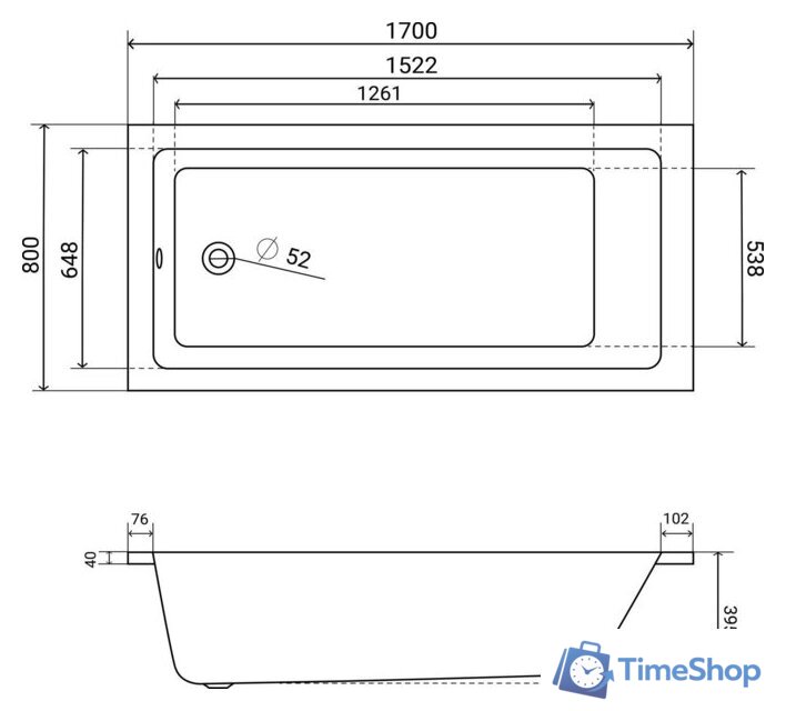 Ванна Lauter Athena 170x80 21090080 (с каркасом, лицевым экраном и сифоном 21Y11021 матовый черный) - Изображение №16 — Интернет-магазин Time-Shop