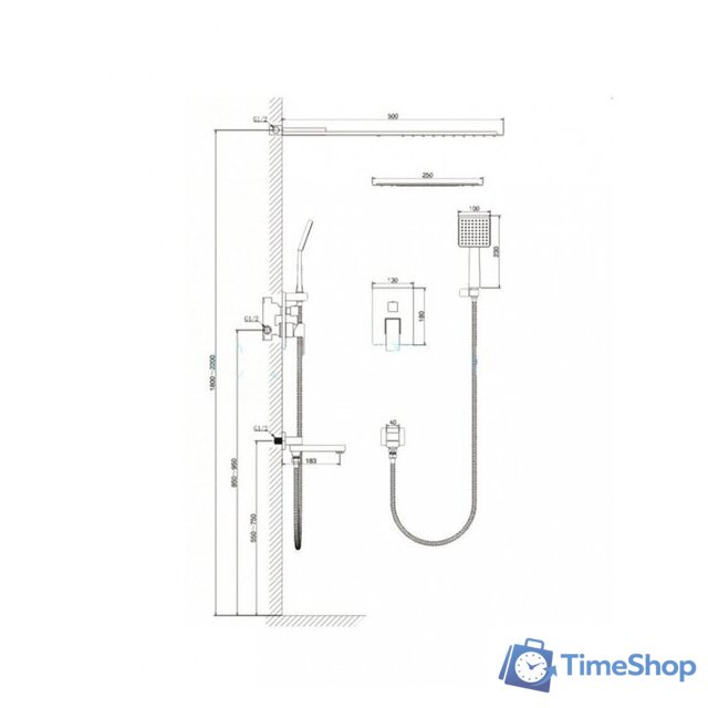 Душевая система  Kern 5075 (черный) - Изображение №2 — Интернет-магазин Time-Shop