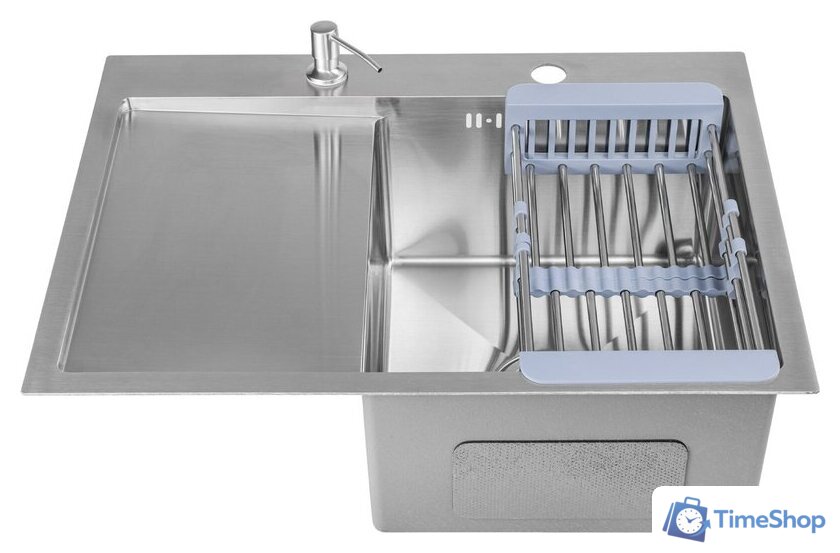 Кухонная мойка Saniteco 6550-R + Spike F9S07000 (хром, с сифоном, дозатором и коландером) - Изображение №3 — Интернет-магазин Time-Shop