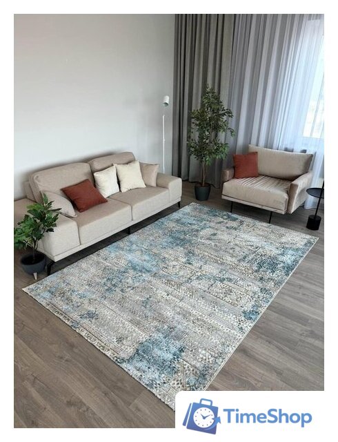 Ковер для жилой комнаты Radjab Carpet Бьянка Прямоугольник D057A 7568RK-B (2.4x3.4, Cream Shirink/Blue Fdy) - Изображение №4 — Интернет-магазин Time-Shop