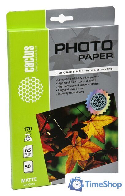 Фотобумага CACTUS Матовая A5 170 г/кв.м. 50 листов(CS-MA517050) - Изображение №2 — Интернет-магазин Time-Shop