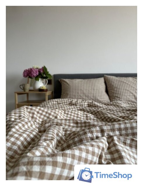 Евро комплект постельного белья Царство сновидений Вареный хлопок Бежевая клетка 150-0144 (евро, нав. 50x70) - Изображение №3 — Интернет-магазин Time-Shop