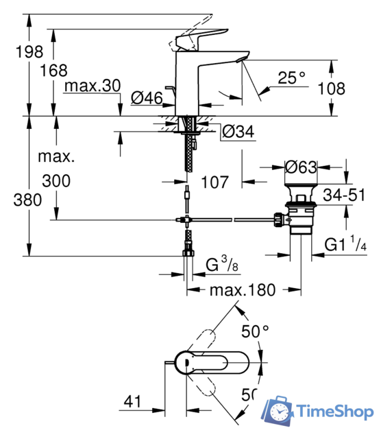 Смеситель Grohe BauEdge 23758000 - Изображение №2 — Интернет-магазин Time-Shop
