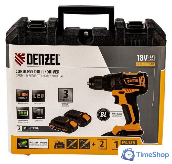 Дрель-шуруповерт Denzel BLDL-IB-IB-18-02 (с 2-мя АКБ, кейс) - Изображение №18 — Интернет-магазин Time-Shop