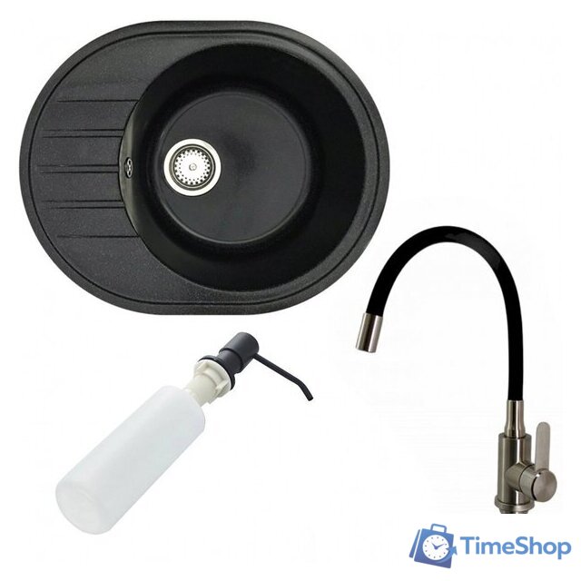 Кухонная мойка БелЭворс New Lux R + смеситель W74004-2 + дозатор L405F (черный) - Изображение №1 — Интернет-магазин Time-Shop