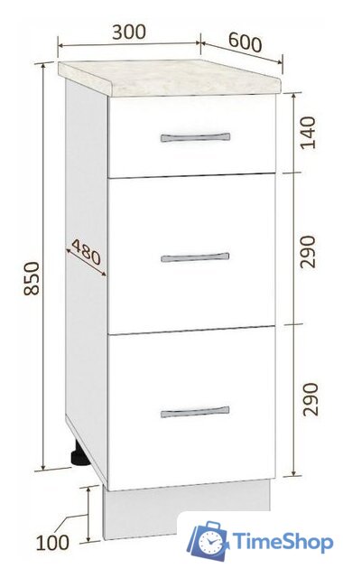 Шкаф напольный Кортекс-мебель Корнелия Лира НШ30р3ш (дуб сонома-марсель) - Изображение №5 — Интернет-магазин Time-Shop