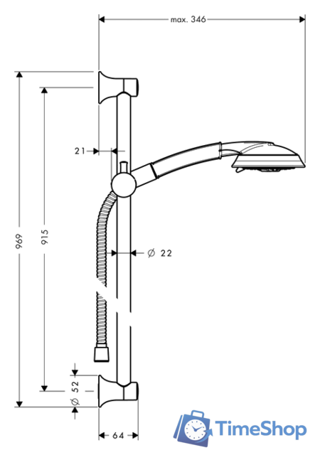 Душевой гарнитур  Hansgrohe Raindance Classic 100 3jet 27841000 (хром) - Изображение №2 — Интернет-магазин Time-Shop