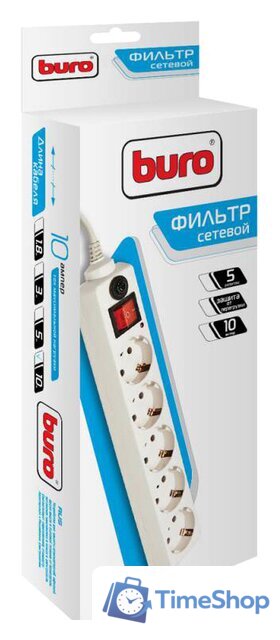 Сетевой фильтр Buro 5 розеток, белый, 10 м [500SH-10-W] - Изображение №2 — Интернет-магазин Time-Shop