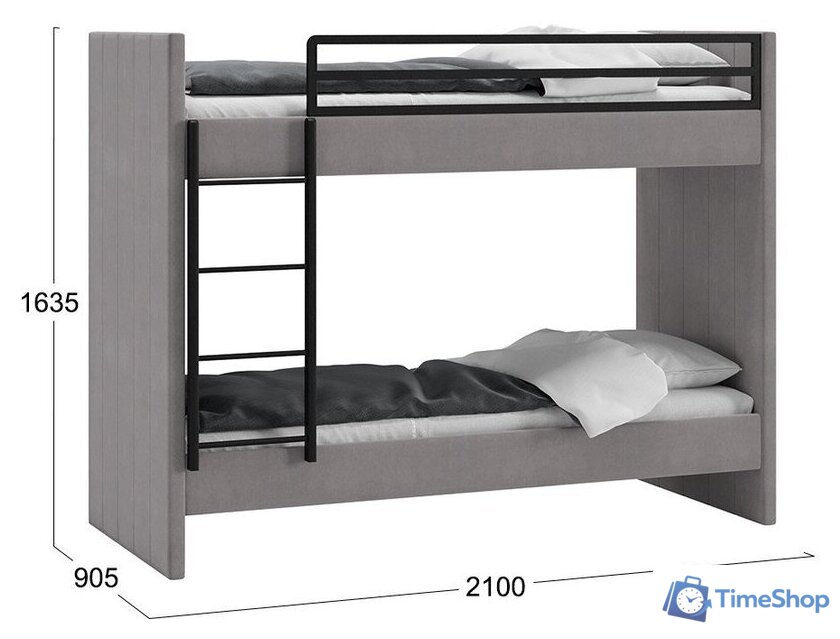 Двухъярусная кровать Трия Дарси с мягкой обивкой (велюр светло-серый) - Изображение №3 — Интернет-магазин Time-Shop