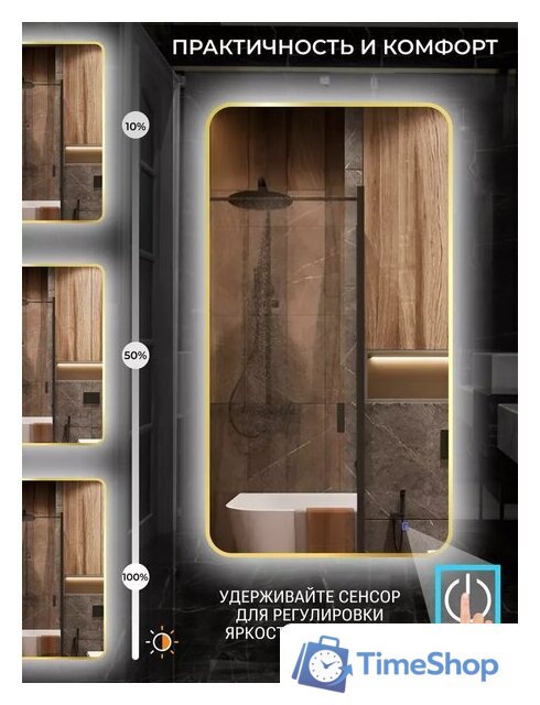 Зеркало с подсветкой  EMZE Smartphone 50x100 LED.UV.SMART.50.100.AUR (золото с УФ-окантовкой и подсветкой) - Изображение №8 — Интернет-магазин Time-Shop