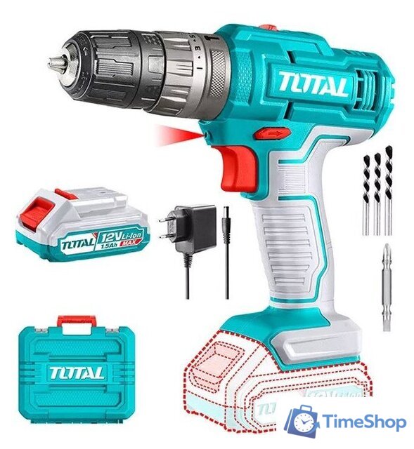 Дрель-шуруповерт Total TIDLI1228 (с 1-м АКБ, кейс, оснастка) - Изображение №1 — Интернет-магазин Time-Shop