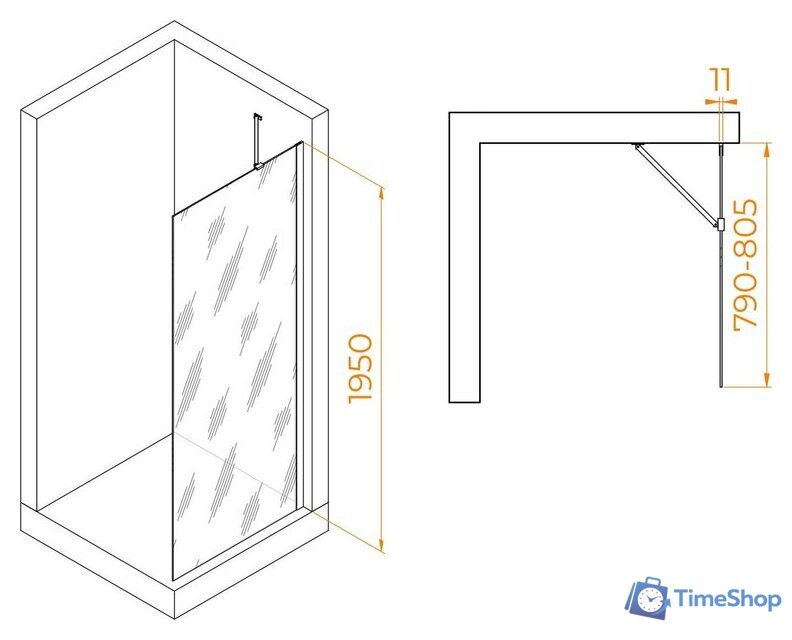Душевая стенка RGW WA-102B 351010208-14 80 (черный/прозрачное стекло) - Изображение №2 — Интернет-магазин Time-Shop