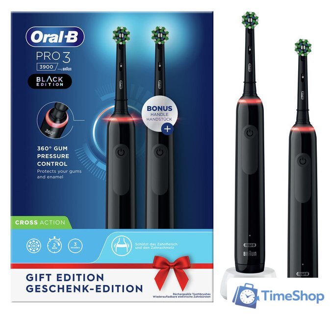 Комплект зубных щеток Oral-B Pro 3 3900 Duo Cross Action D505.523.3H 4210201374633 - Изображение №1 — Интернет-магазин Time-Shop
