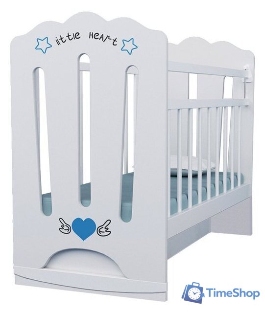 Классическая детская кроватка VDK Little Heart колесо-качалка с маятником (белый) - Изображение №1 — Интернет-магазин Time-Shop