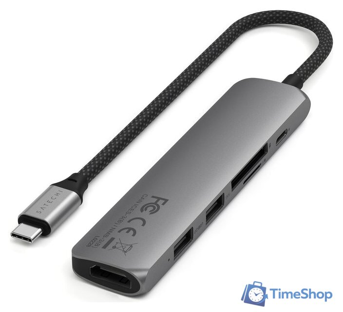Док-станция Satechi 6-in-1 USB-C Slim Multiport Adapter ST-P6SM (серый) - Изображение №2 — Интернет-магазин Time-Shop