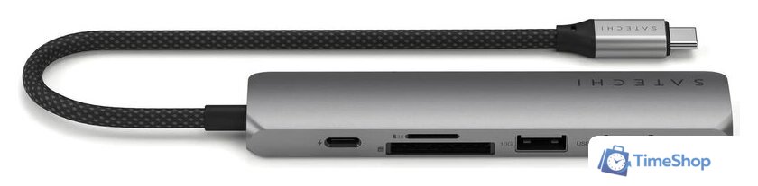 Док-станция Satechi 6-in-1 USB-C Slim Multiport Adapter ST-P6SM (серый) - Изображение №3 — Интернет-магазин Time-Shop