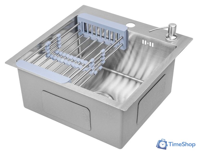 Кухонная мойка Saniteco 4848 + Spike F9S07000 (хром, с сифоном, дозатором и коландером) - Изображение №2 — Интернет-магазин Time-Shop