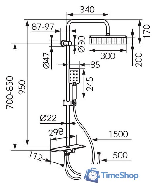 Душевая система  Ferro Kanto NP94VLBL - Изображение №2 — Интернет-магазин Time-Shop