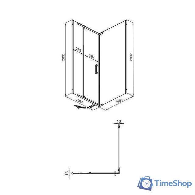 Душевой уголок Triton Терра Хром А1 90х90 без поддона (прозрачное стекло) - Изображение №2 — Интернет-магазин Time-Shop