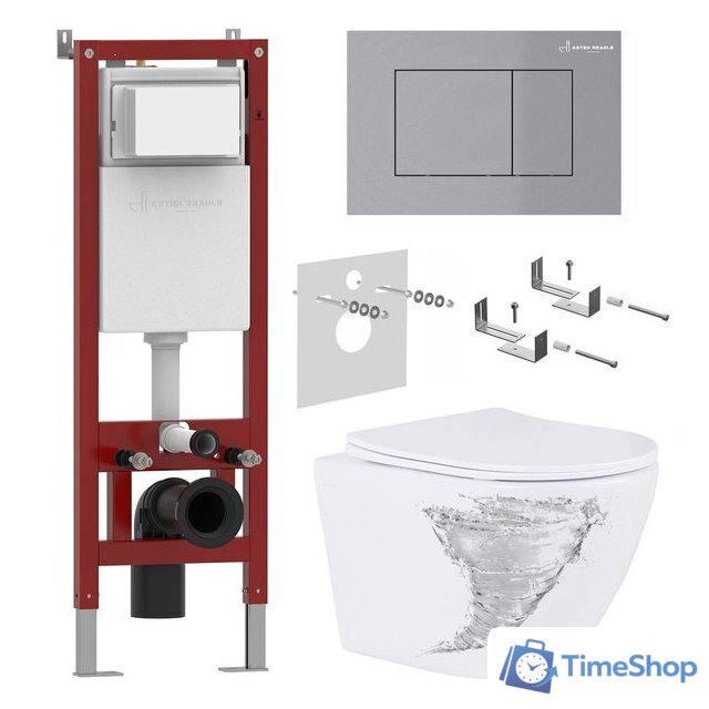 Унитаз подвесной Roxen Antares Tornado в комплекте с инсталляцией Asten Readle Zentralmodul с кнопкой сатин (хром матовый) - Изображение №1 — Интернет-магазин Time-Shop