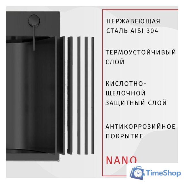 Кухонная мойка ARFEKA Eco AR 500*500 Black PVD Nano - Изображение №5 — Интернет-магазин Time-Shop