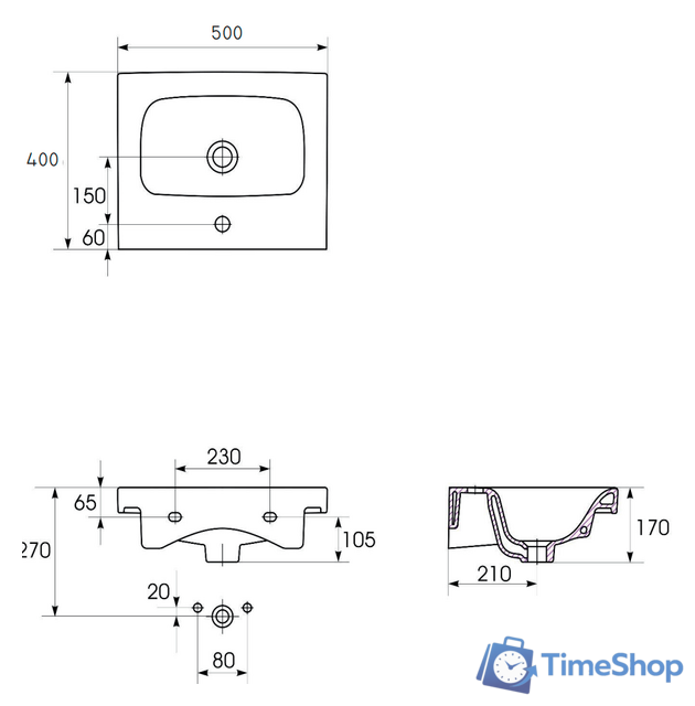 Умывальник Cersanit Moduo 50 UM-MOD50/1 - Изображение №4 — Интернет-магазин Time-Shop