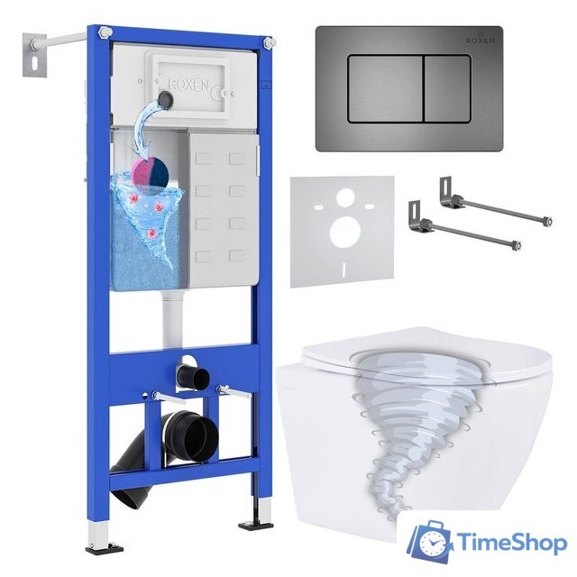 Унитаз подвесной Roxen Antares Tornado в комплекте с инсталляцией StounFix Dual Fresh 6 в 1 968391 (кнопка: оружейная сталь) - Изображение №1 — Интернет-магазин Time-Shop