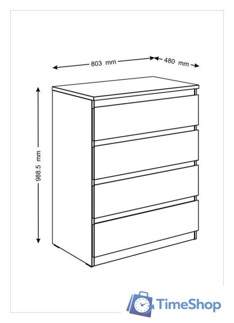 Комод Mio Tesoro Мальта 4 ящика 80x99 2.05.02.070.3 (дуб сонома) - Изображение №4 — Интернет-магазин Time-Shop