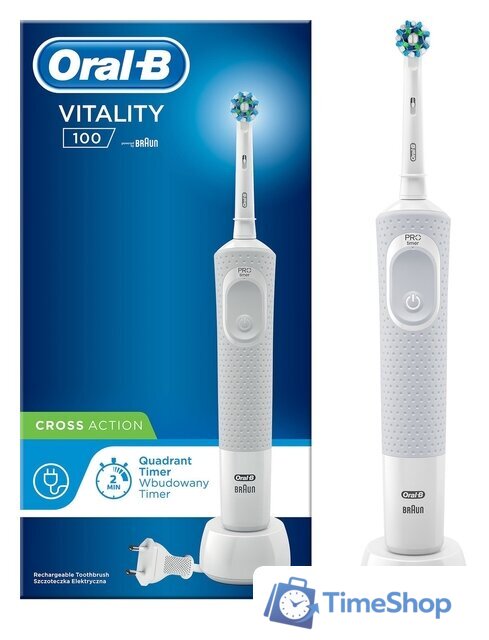 Электрическая зубная щетка Oral-B Vitality 100 Cross Action D100.413.1 (белый) - Изображение №1 — Интернет-магазин Time-Shop