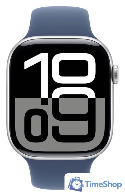 Умные часы Apple Watch Series 10 46 мм (алюминиевый корпус, серебристый/синий, спортивный силиконовый ремешок S/M) - Изображение №2 — Интернет-магазин Time-Shop