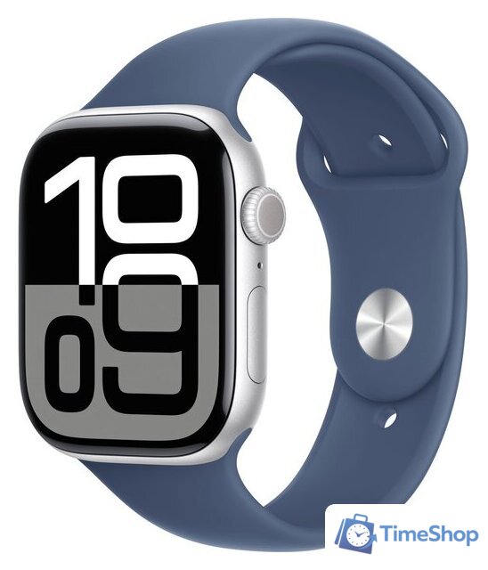 Умные часы Apple Watch Series 10 46 мм (алюминиевый корпус, серебристый/синий, спортивный силиконовый ремешок S/M) - Изображение №1 — Интернет-магазин Time-Shop