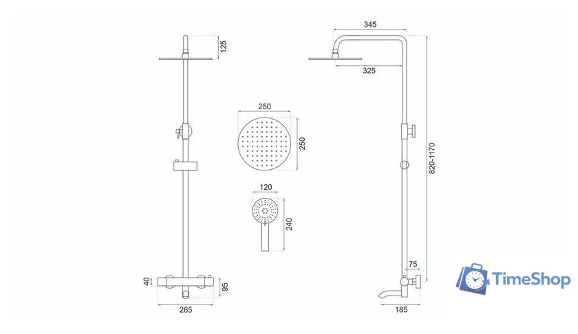 Душевая система  Rea Lungo Chrome TermoREA-P6607 - Изображение №3 — Интернет-магазин Time-Shop