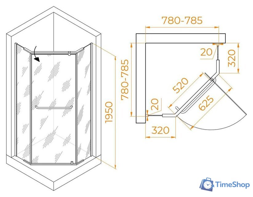 Душевой уголок RGW PA-081B 35088188-14 80x80 (черный/прозрачное стекло) - Изображение №2 — Интернет-магазин Time-Shop