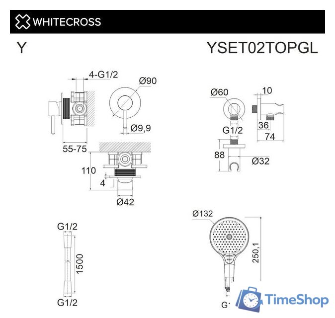 Душевой гарнитур  Whitecross Y YSET02TOPGL (золото) - Изображение №3 — Интернет-магазин Time-Shop
