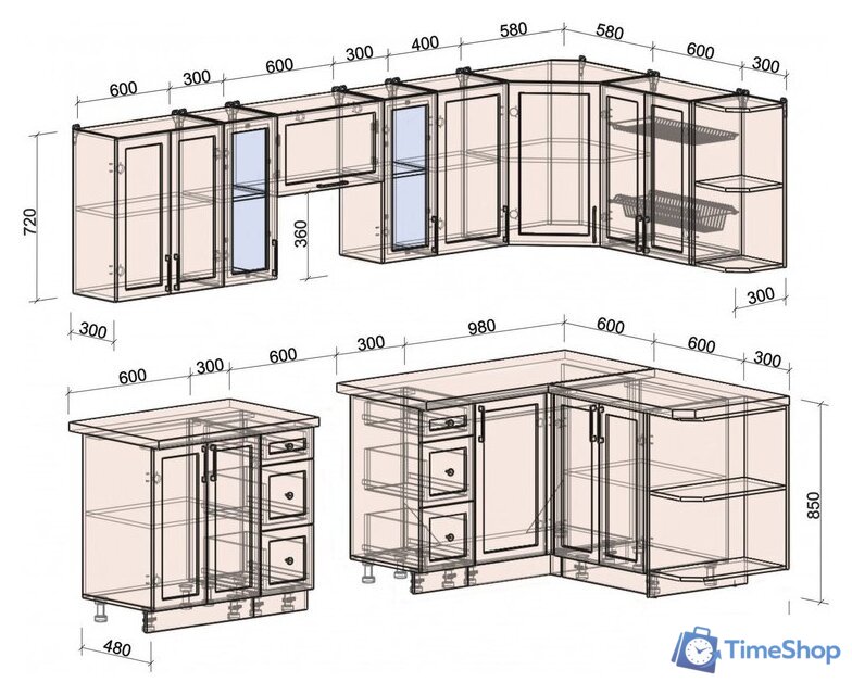 Готовая кухня Интерлиния Тренд 1.5x2.8 правая (мята/белый/бискайская сосна) - Изображение №6 — Интернет-магазин Time-Shop