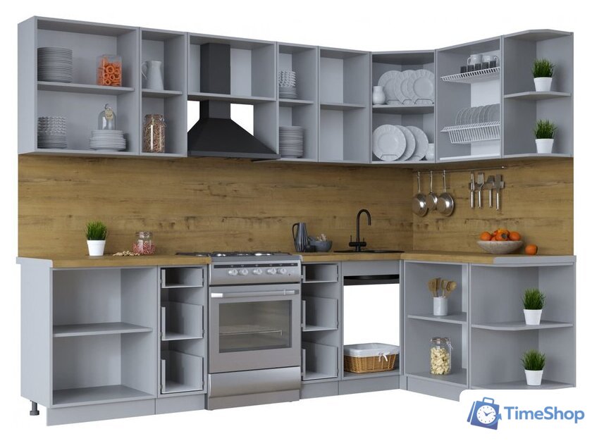 Готовая кухня Интерлиния Тренд 1.5x2.8 правая (мята/белый/бискайская сосна) - Изображение №3 — Интернет-магазин Time-Shop