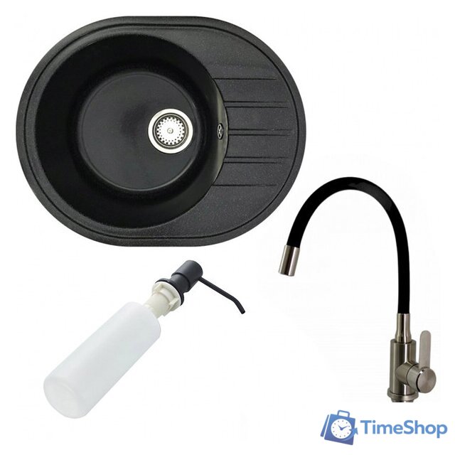 Кухонная мойка БелЭворс New Lux L + смеситель W74004-2 + дозатор L405F (черный) - Изображение №1 — Интернет-магазин Time-Shop