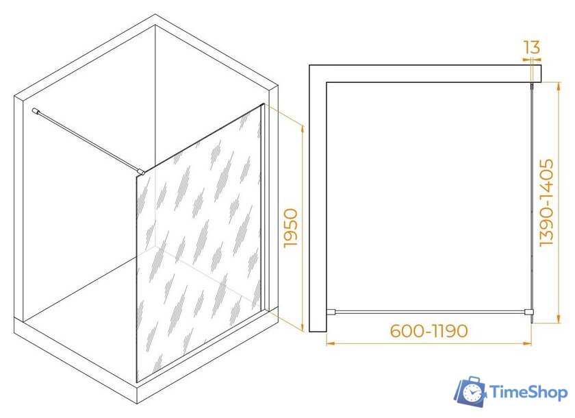 Душевая стенка RGW WA-010G 351001014-16 140 (золото/прозрачное стекло) - Изображение №2 — Интернет-магазин Time-Shop
