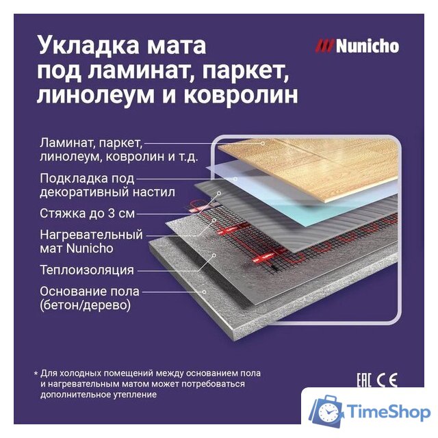 Нагревательный мат Nunicho Etalon SHP 450Вт с терморегулятором RТС 70.26 (3.0м2) - Изображение №13 — Интернет-магазин Time-Shop