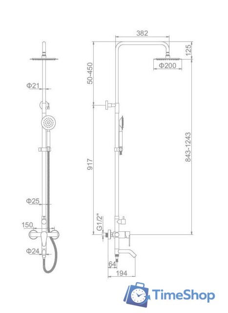Душевая система  Ledeme L72402 - Изображение №6 — Интернет-магазин Time-Shop