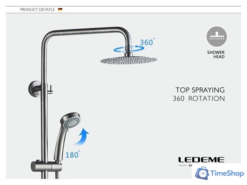 Душевая система  Ledeme L72402 - Изображение №5 — Интернет-магазин Time-Shop