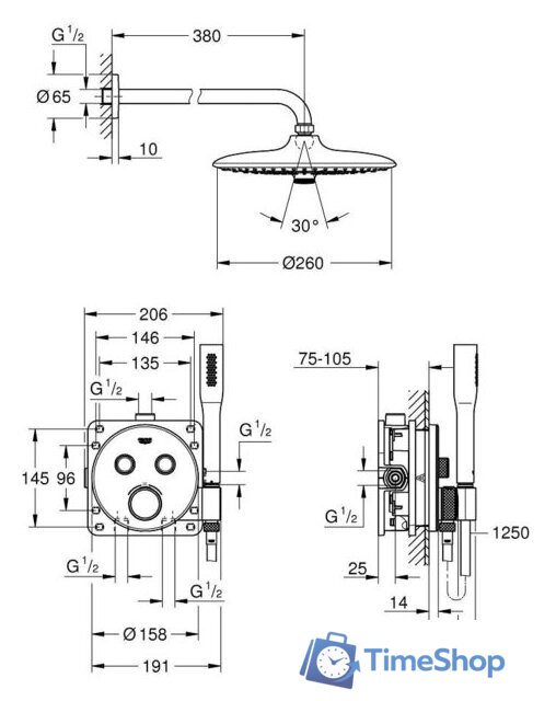 Душевая система  Grohe Grohtherm Smartcontrol 34744000 - Изображение №2 — Интернет-магазин Time-Shop