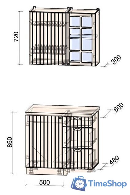 Готовая кухня Интерлиния Берес 0.9А (дуб полярный/дуб полярный/серый каспий) - Изображение №3 — Интернет-магазин Time-Shop