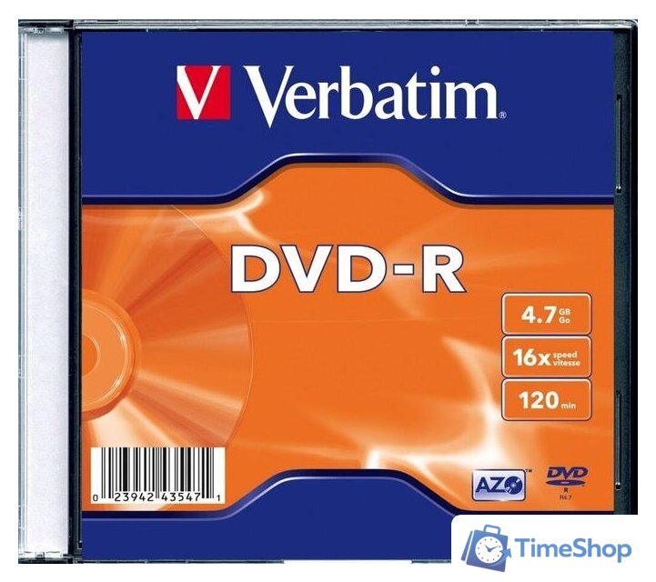 DVD-R диск Verbatim 4.7Gb 16x 43547 (1 шт.) - Изображение №1 — Интернет-магазин Time-Shop
