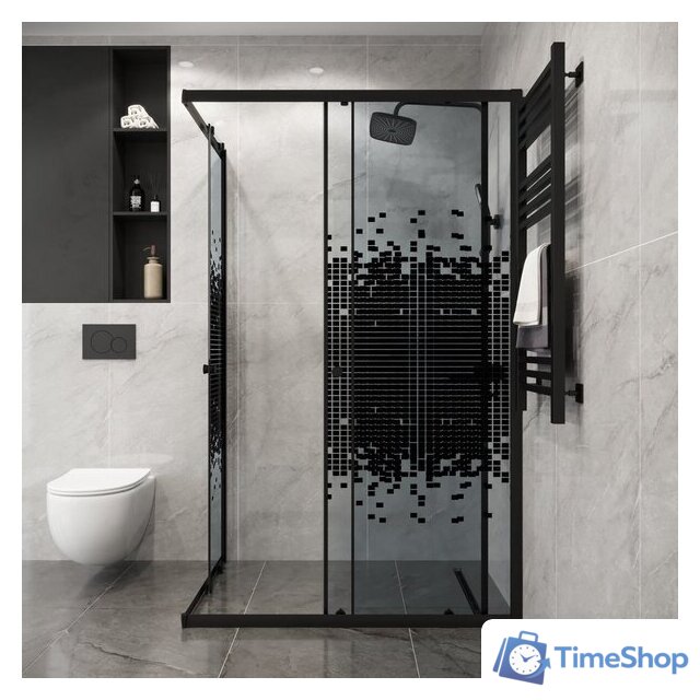 Душевой уголок Niagara Eco NG-1018-14QBLACK 100x80x190 (черный/стекло мозаика) - Изображение №4 — Интернет-магазин Time-Shop