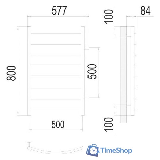 Полотенцесушитель TERMINUS Классик П8 500x800 бп 500 (хром) - Изображение №3 — Интернет-магазин Time-Shop